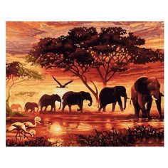 Картина по номерам Paintboy GX 5189 Слоны на закате 40x50см