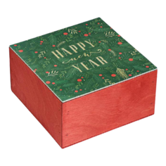 Коробка подарочная Дарите счастье Happy new year 20 × 10 × 20 см зеленый/красный