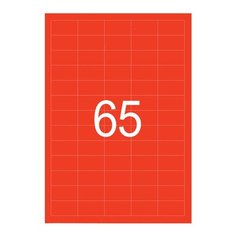 Этикетка самоклеящаяся 38х21,2 мм, 65 этикеток, неово-красная, 65 г/м2, 50 листов, STAFF, 128845