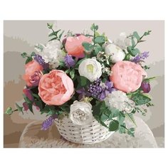 Картина по номерам Paintboy 36378 Нежный букет в плетеной корзине 40х50см