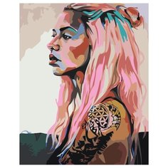 Девушка с татуировками и розовыми волосами Раскраска картина по номерам на холсте RO253 40х50