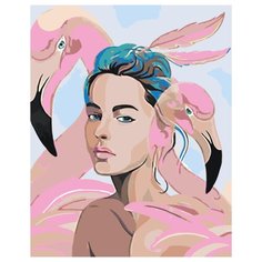 Девушка и розовые фламинго Раскраска картина по номерам на холсте RO239 40х50