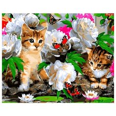 Картина по номерам Paintboy GX 8285 Котики в цветах 40x50 см
