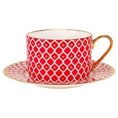 Чашка с блюдцем. Императорский фарфоровый завод. Форма Идиллия. Рисунок Скарлетт 2. 250мл. Костяной фарфор.