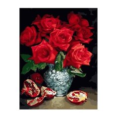 Картина по номерам GX 34915 Красные розы в вазе около граната 40*50 Paintboy