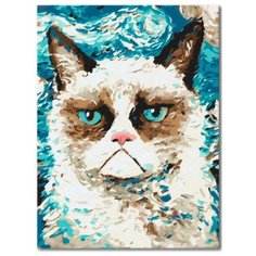 Набор для рисования "Хмурый котик"/ Картина по номерам / Раскраска по номерам 30х40 на подрамнике La Karti