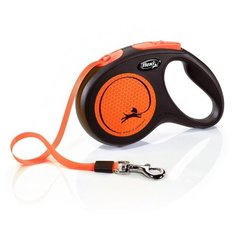 Flexi New Neon M - Поводок рулетка для собак 5м до 25кг, ремень, Оранжевая