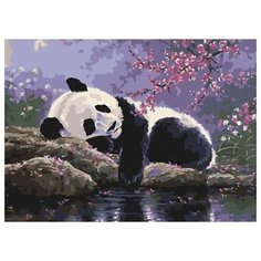 Картина по номерам Paintboy EX 6535 Отдых панды в саду под сакурой 30*40