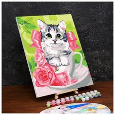 Картина по номерам Школа талантов на холсте, с подрамником "Котенок в чашке", 40*50 см