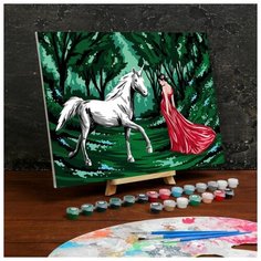 Картина по номерам Школа талантов на холсте, с подрамником "Девушка с единорогом", 30*40 см