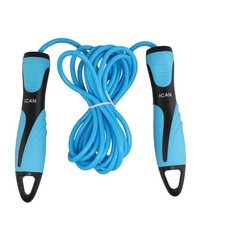 Скакалка ICAN IRP-102 PVC, с эргономичной ручкой, синяя/черная, 3,05 м