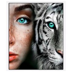Картина по номерам New World "Девушка и белый тигр" 40x50 см Q5254