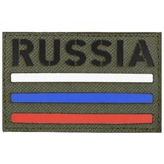 Нашивка (шеврон патч patch) "Russia + триколор", Call Sign Patch на липучке, 8 x 5 см, олива East Military