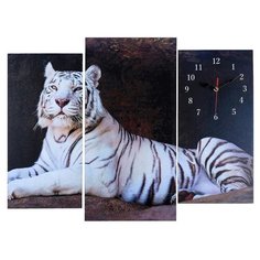Часы настенные Сюжет модульные, "Белый тигр", 60*80 см