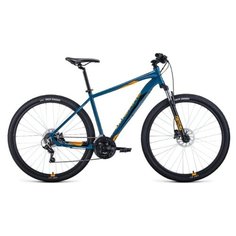 Велосипед FORWARD APACHE 29 3.2 disc (29" 21 ск. рост 17") 2021, бирюзовый/оранжевый, RBKW1M39G020