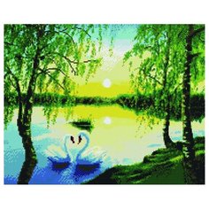 Алмазная мозаика (вышивка) Paintboy GF 3795 Два лебедя среди берёз 40x50 см