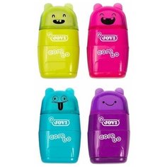 Точилка пластиковая с ластиком JOVI "Combo", 2 отверстия, контейнер, ассорти