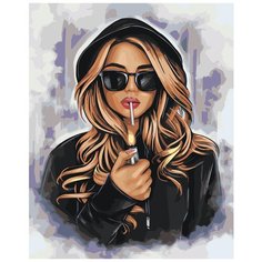 Блондинка в очках с сигаретой Раскраска картина по номерам на холсте RO287 40х50