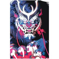 Синяя японская маска демона Раскраска картина по номерам на холсте FU102 40х60
