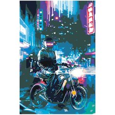 Неоновый мотоцикл Раскраска картина по номерам на холсте FU53 40х60