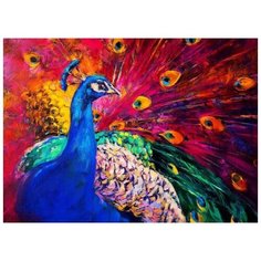 Набор для творчества Рыжий кот Х-6806 Холст с красками по номерам Великолепный павлин (20цветов) 30х40 см