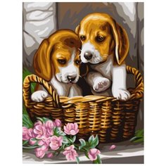 Щенки в корзине Цветной