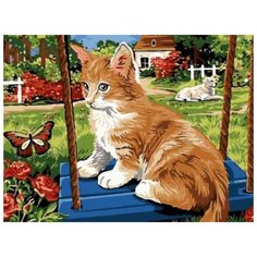 Рыжий котик на качели Цветной