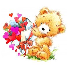 Алмазная мозаика "Мишка с цевтами" 19 цв, Рыжий кот