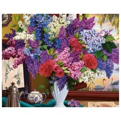 Холст с красками по номерам в коробке "Ароматная сирень" Рыжий кот