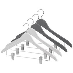 Набор вешалок дерев., 4 шт., прямых, с метал. клипс. и переклад., 44.5*23*1.2 см, цвет бел., сер., JAPANESE Valiant