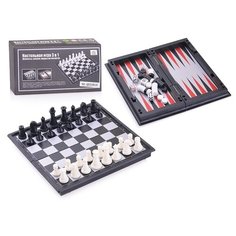 Настольная игра Oubaoloon "Шахматы, шашки, нарды", на магнитах, 3 в 1, в коробке (QX53810)