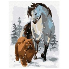 Картина по номерам 15х20 ЛОШАДЬ С СОБАКОЙ НА ПРОГУЛКЕ (13 цветов) Molly