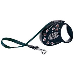 FLEXI GLAM FLOWERS ременной поводок рулетка для животных 3 м размер S Onix-Black цветы-стразы (1 шт)