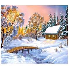 Картина стразами Зимний домик у реки 40 x 50 см Ah02371 Алмазное хобби