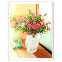 Алмазная мозаика с нанесенной рамкой 40х50 ЦВЕТЫ В КУВШИНЕ (22 цвета) Molly