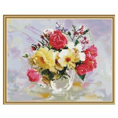 Алмазная мозаика с нанесенной рамкой 40х50 БУЗИН. РОЗЫ В КУВШИНЧИКЕ (36 цветов) Molly