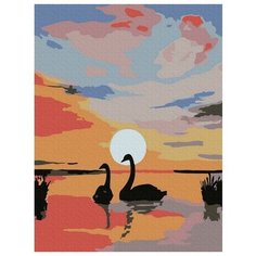 Картина по номерам 15х20 ЛЕБЕДИ НА ЗАКАТЕ (12 цветов) Molly