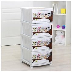 Комод 4-х секционный "Декор. Совушки", цвет белый 4939691 РОССПЛАСТ