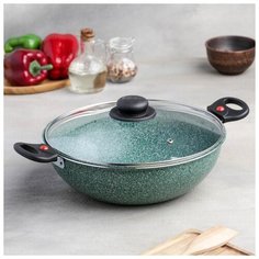 Казан 4л 28см, с 2-мя ручками, стекл. крышка, зеленый 5142215 Jarko