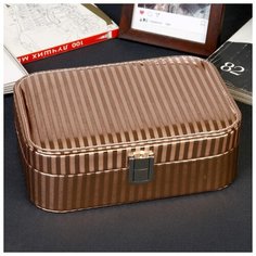 Шкатулка кожзам под часы 1 отделение и бижутерию "Полосы" шампанское лак 7х20,5х14 см 4466321 Сима ленд