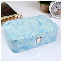 Шкатулка кожзам под часы 1 отделение и бижутерию "Мрамор" голубой 7х22,5х14,5 см 4465676 Сима ленд