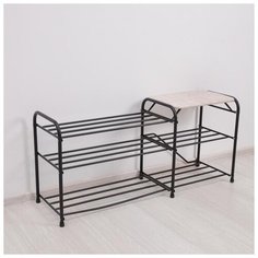 Подставка для обуви 3 полки 110 с сиденьем "Дубль" Замша цв.Черный 5365642 Сима ленд