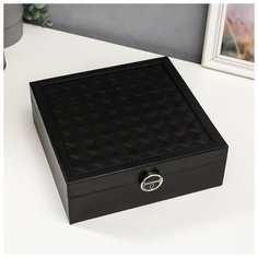 Шкатулка кожзам под часы 2 отделения и бижутерию "Ромбы черные" матовая 8,5х25х25 см 1677965 Сима ленд