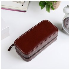 Шкатулка кожзам под часы 2 отделения "Белая строчка на кофейном" 6х18х8,7 см 3094213 Сима ленд