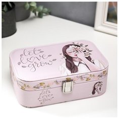 Шкатулка кожзам под часы 1 отделение и бижутерию "Девушка с веточкой яблони" 7х20х14 см 5144427 Сима ленд