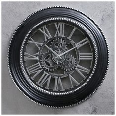 Часы настенные, серия: Интерьер, "Шестеренки", черные с серебром d=31 3620892 Сима ленд