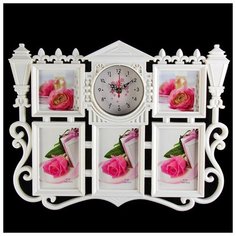 Часы настенные, серия: Фото, "Фонари", 5 фоторамок, белые, 50х39 см 3620981 Сима ленд