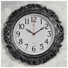 Часы настенные, серия: Ажур d=40.5 см, чёрные с серебром, плавный ход 5441649 Рубин