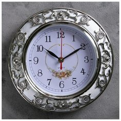 Часы настенные, серия: Цветы, "Пионовидные розы", серебро, d=25 см 2757002 Сима ленд