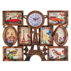Часы настенные, серия: Фото, "Эйфелева башня", 8 фоторамок, под дерево, 55х42 см 3620982 Сима ленд